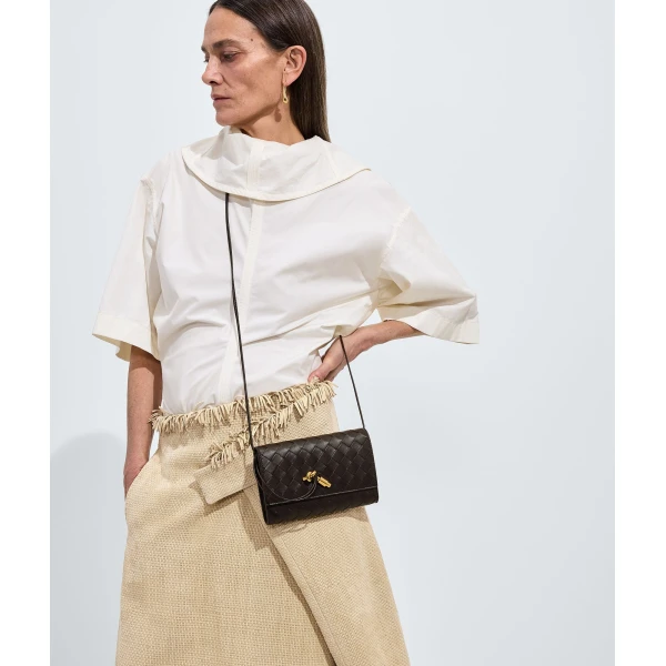 Khaite Women's Andiamo Pouch on Strap in Fondant - Brown Shoulder & Crossbody Bags - The Lotus Tote Bag - Shop at Luxury Shoes 