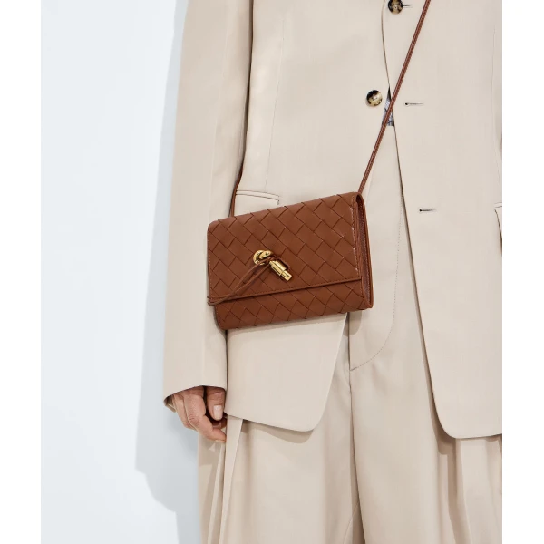 Khaite Women's Andiamo Pouch on Strap in Tannin - Brown Shoulder & Crossbody Bags - The Lotus Tote Bag - Shop at Luxury Shoes 