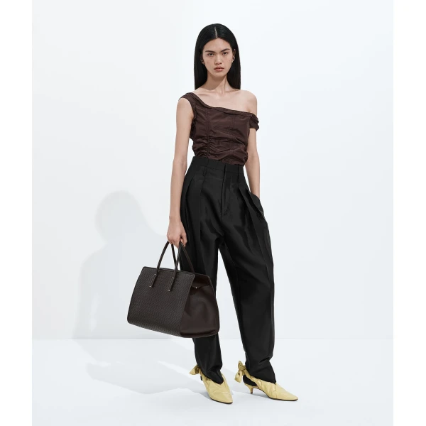 Khaite Women's Barbara Tote in Espresso - Brown Totes & Top-Handle Bags - The Lotus Tote Bag - Shop at Luxury Shoes 