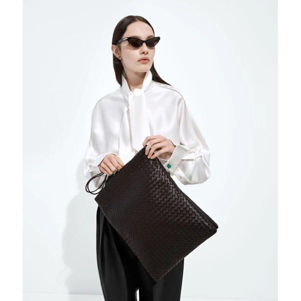 Khaite Women's Giornale Pouch in Espresso - Brown Clutch Bags - The Lotus Tote Bag - Shop at Luxury Shoes 
