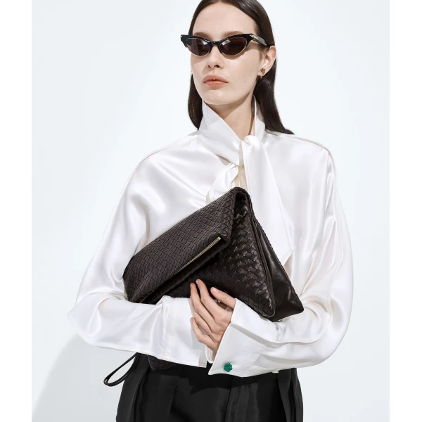 Khaite Women's Giornale Pouch in Espresso - Brown Clutch Bags - The Lotus Tote Bag - Shop at Luxury Shoes 