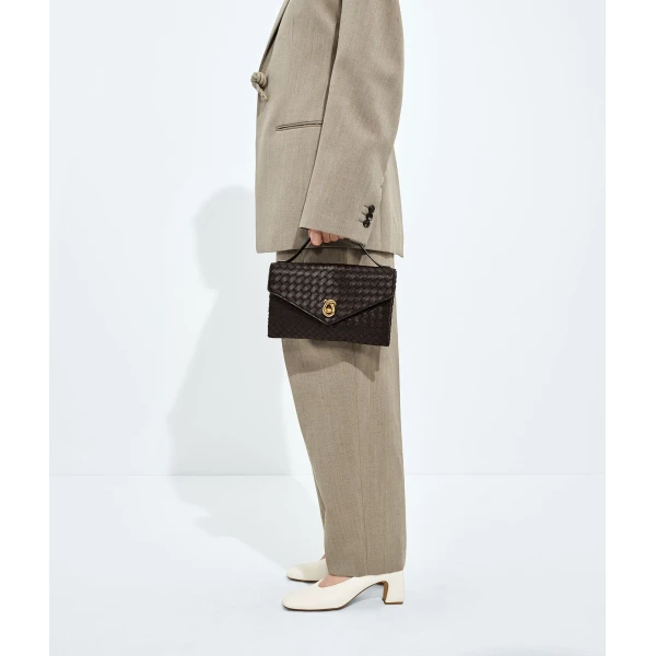 Khaite Women's Knot Lock in Fondant - Brown Clutch Bags - The Lotus Tote Bag - Shop at Luxury Shoes 