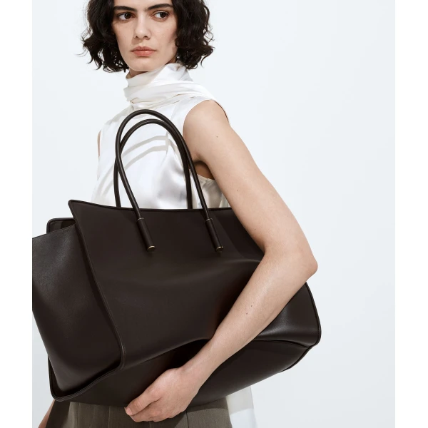 Khaite Women's Large Barbara Tote in Espresso - Brown Totes & Top-Handle Bags - The Lotus Tote Bag - Shop at Luxury Shoes 