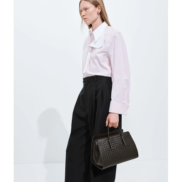 Khaite Women's Small Barbara Tote in Espresso - Brown Totes & Top-Handle Bags - The Lotus Tote Bag - Shop at Luxury Shoes 