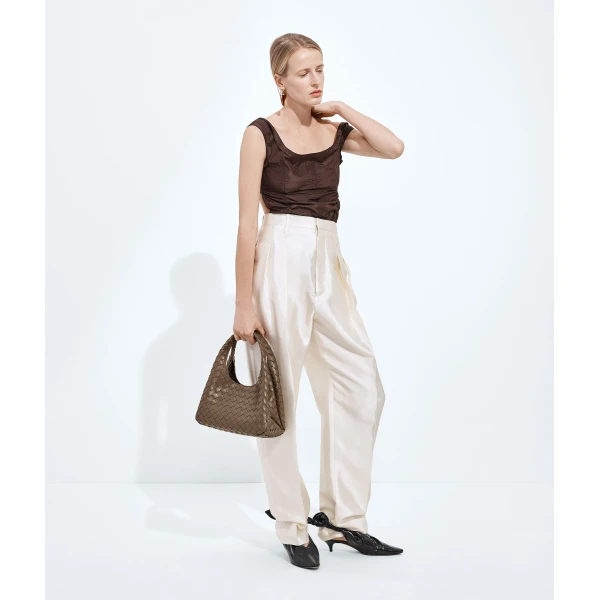 Khaite Women's Small Campana in Pinecone - Brown Shoulder & Crossbody Bags - The Lotus Tote Bag - Shop at Luxury Shoes 