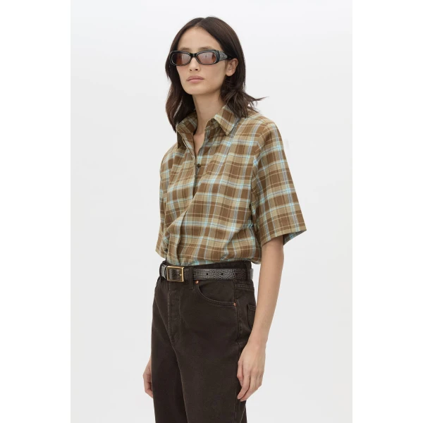Camilla and Marc Arian Short Sleeve Check Shirt - Tops - Luxury Ready-to-Wear at Luxury Shoes 