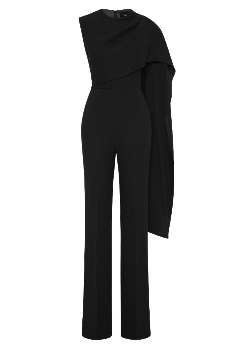 Carla Zampatti Black Crepe Cascade Jumpsuit