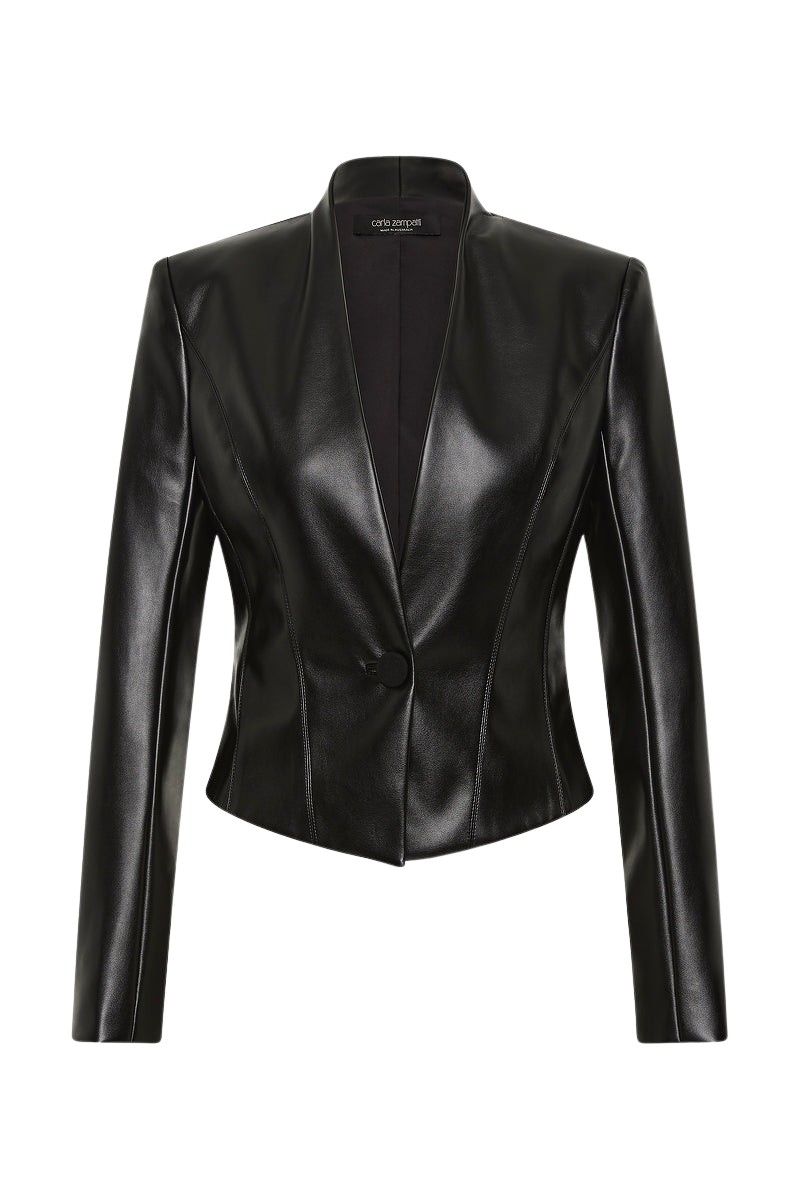 Carla Zampatti Black Faux Leather Fitted Jacket