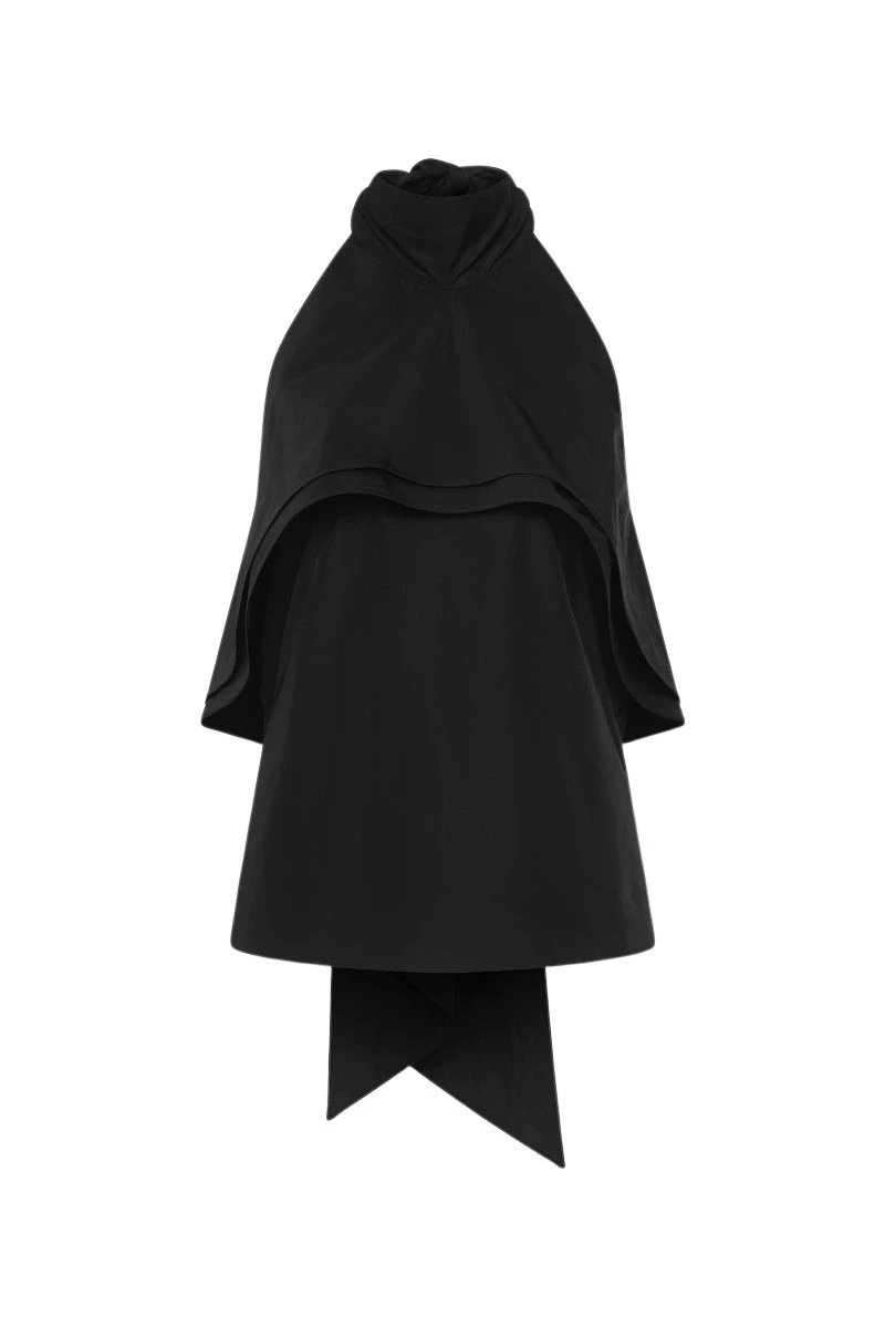 Carla-Zampatti-Black-Taffeta-Ruffle-Bow-Detail-Top60481_nobg Carla Zampatti Tops