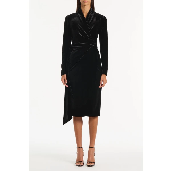 Carla Zampatti Black Velvet Tie Front Midi Dress, view 2