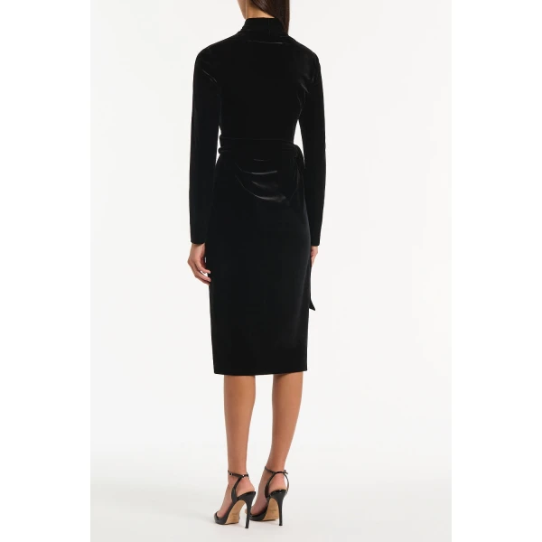 Carla Zampatti Black Velvet Tie Front Midi Dress, view 3