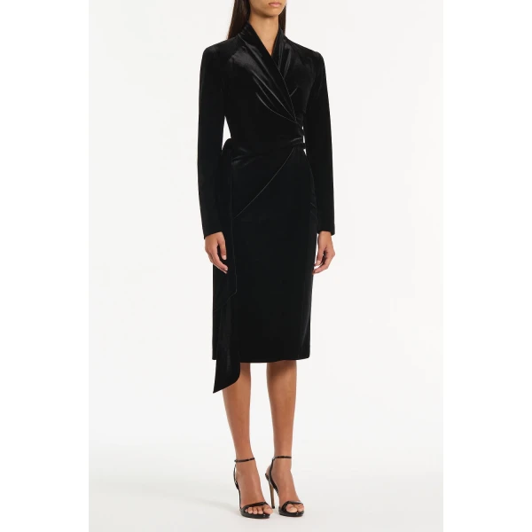 Carla Zampatti Black Velvet Tie Front Midi Dress, view 4