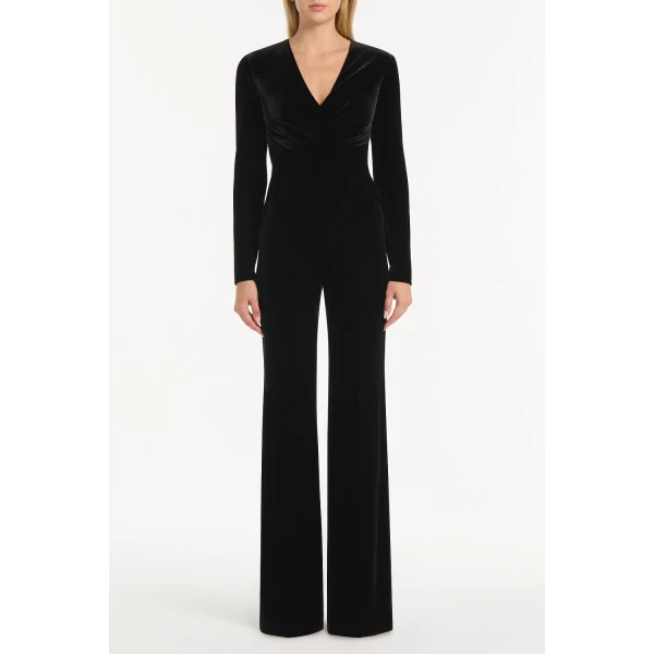 Carla Zampatti Black Velvet Tuck Front Jumpsuit, view 2