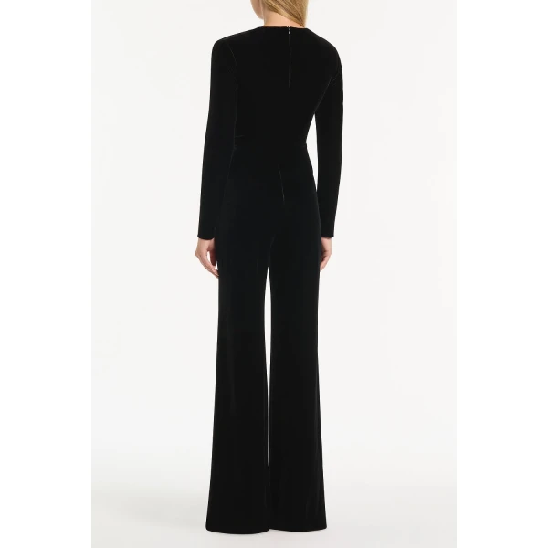 Carla Zampatti Black Velvet Tuck Front Jumpsuit, view 3