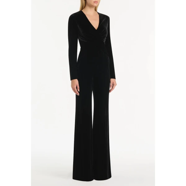 Carla Zampatti Black Velvet Tuck Front Jumpsuit, view 4