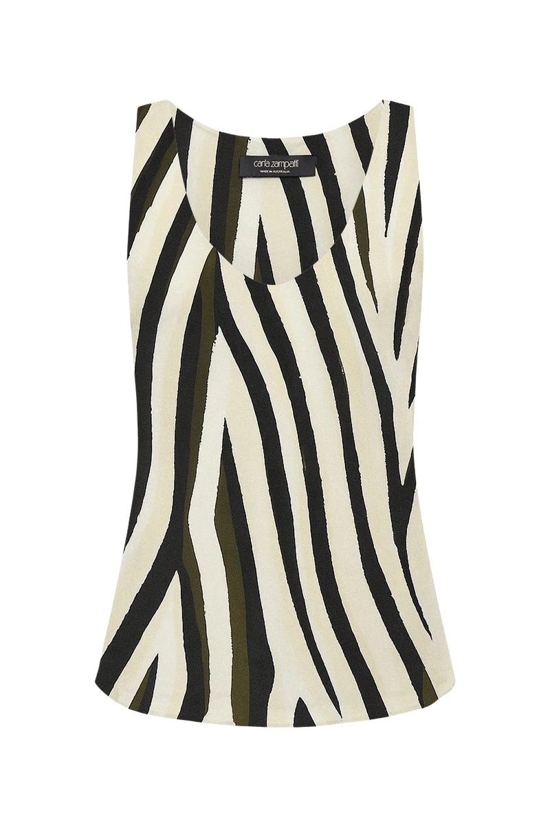 Carla Zampatti Bold Stripe Print Scoop Neck Cami