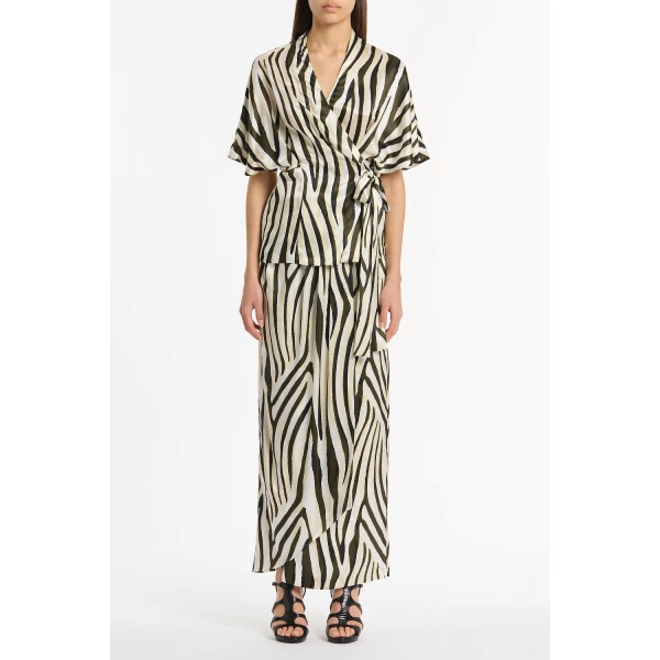 Carla Zampatti Bold Stripe Print Tucked Maxi Skirt, view 2