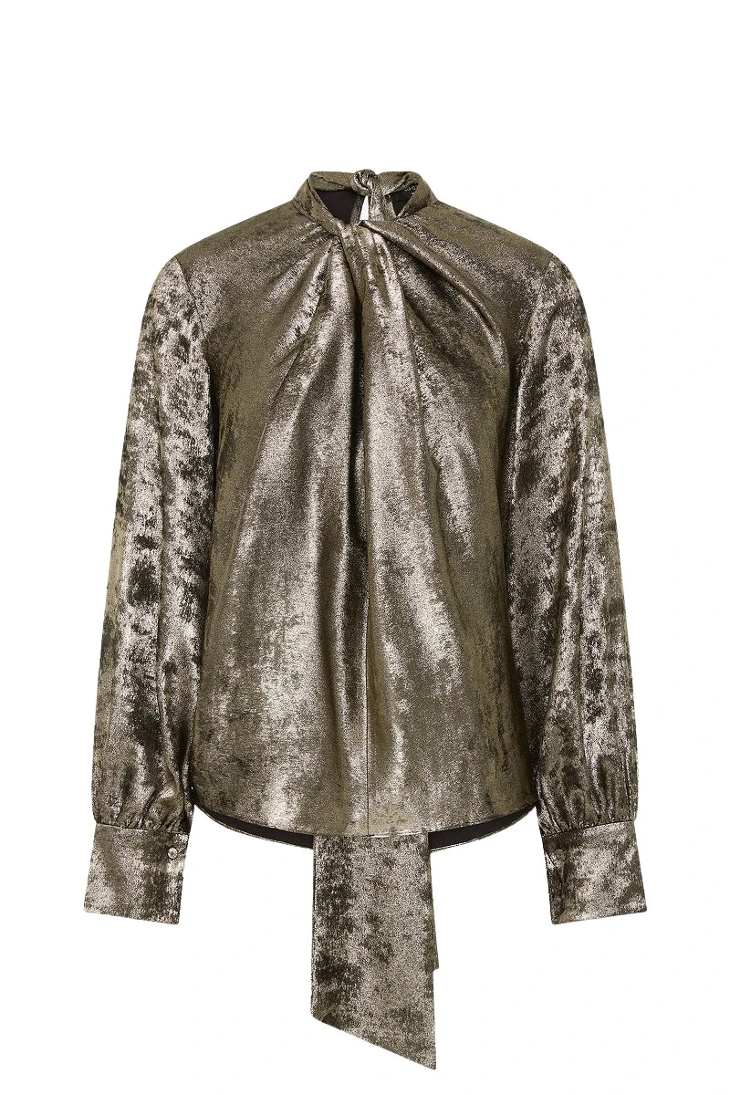 Carla Zampatti Burnished Metallic Twist Front Blouse