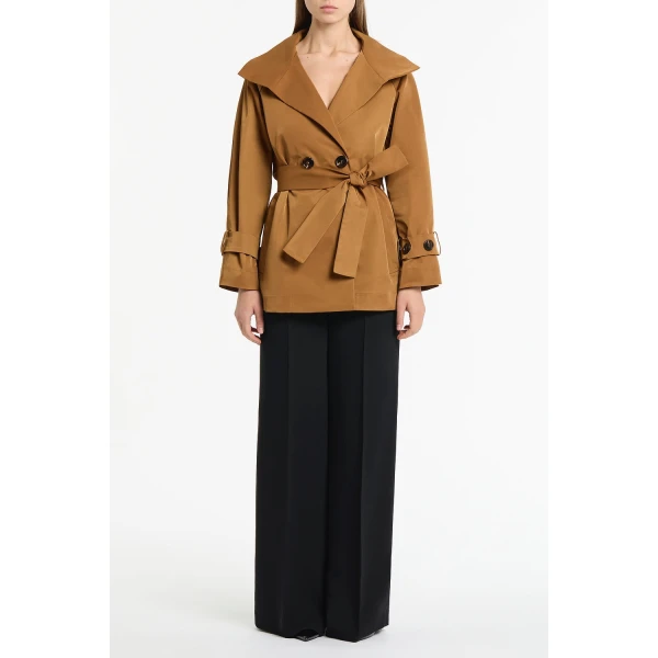 Carla Zampatti Camel Taffeta Twill Short Trench Coat, view 2