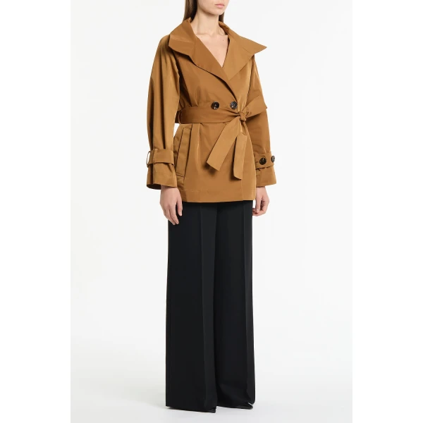 Carla Zampatti Camel Taffeta Twill Short Trench Coat, view 3
