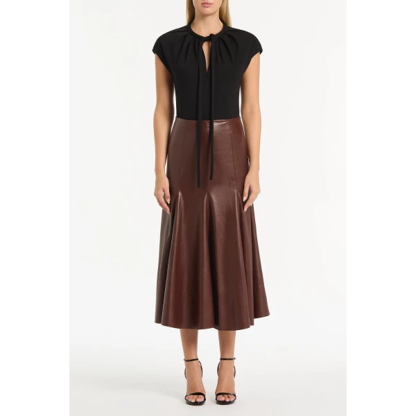 Carla Zampatti Cocoa Faux Leather Flounce Skirt, view 2