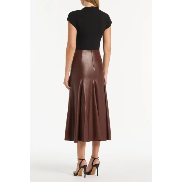 Carla Zampatti Cocoa Faux Leather Flounce Skirt, view 3