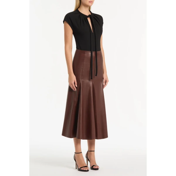 Carla Zampatti Cocoa Faux Leather Flounce Skirt, view 4
