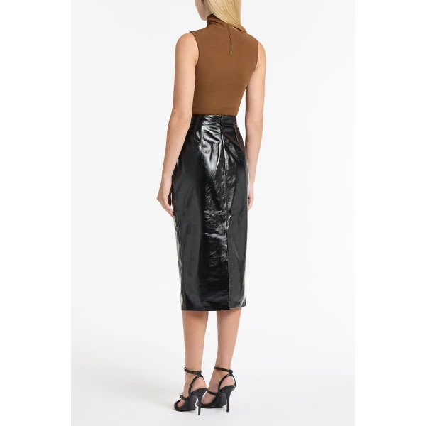 Carla Zampatti Cognac Matte Jersey Polo Top, view 3