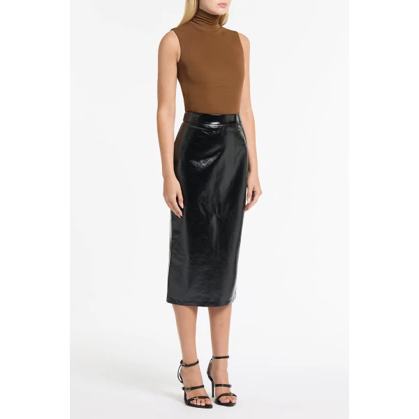Carla Zampatti Cognac Matte Jersey Polo Top, view 4