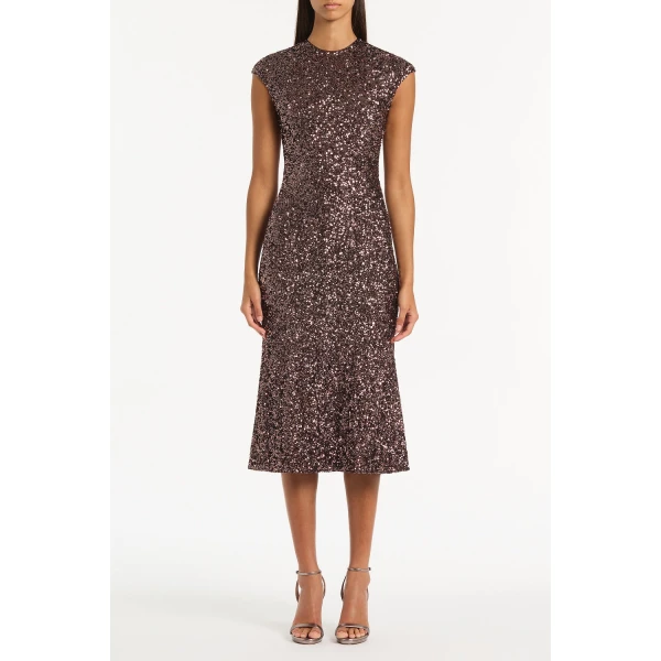 Carla Zampatti Copper Sequin Fluted Midi Dress, view 2