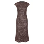 Carla Zampatti Copper Sequin Fluted Midi Dress