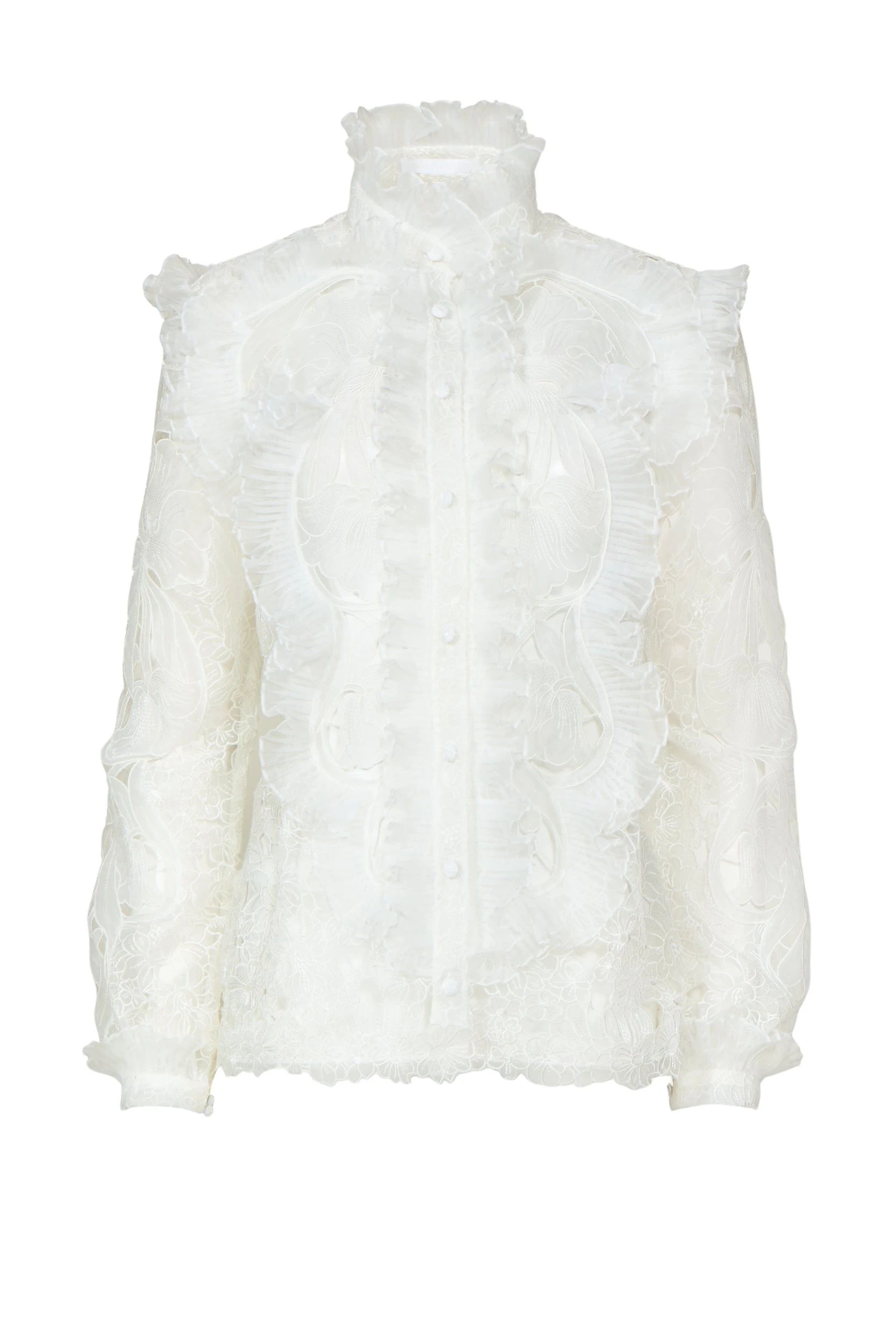 Costarellos-Augusta-Embroidered-Organza-Ruffled-Blouse-Tops-Coveti14055_nobg Costarellos Tops - Romantic Greek Lace - Shop at Luxury Shoes