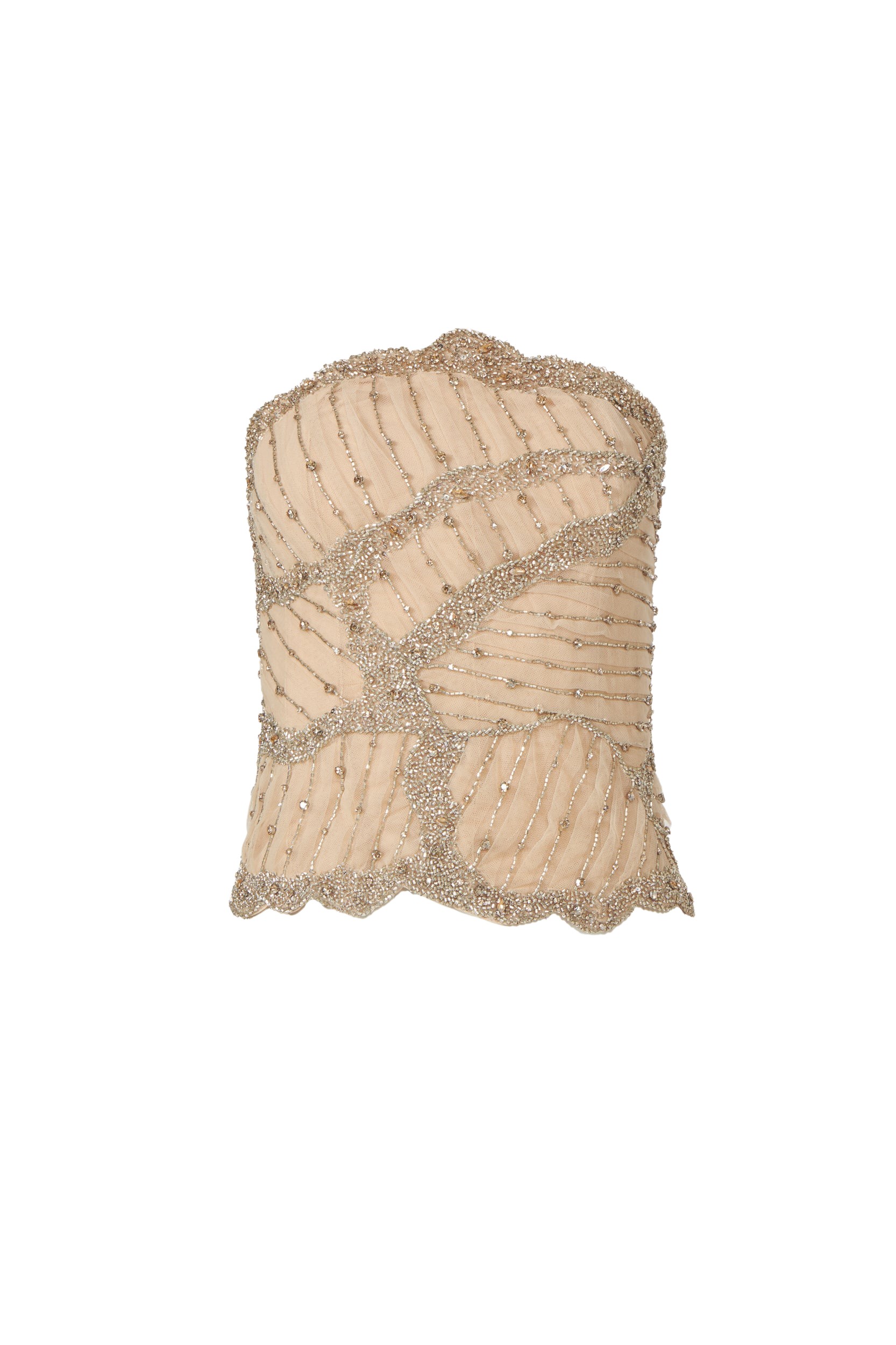 Costarellos Fiori Crystal Silk Georgette Bustier Top