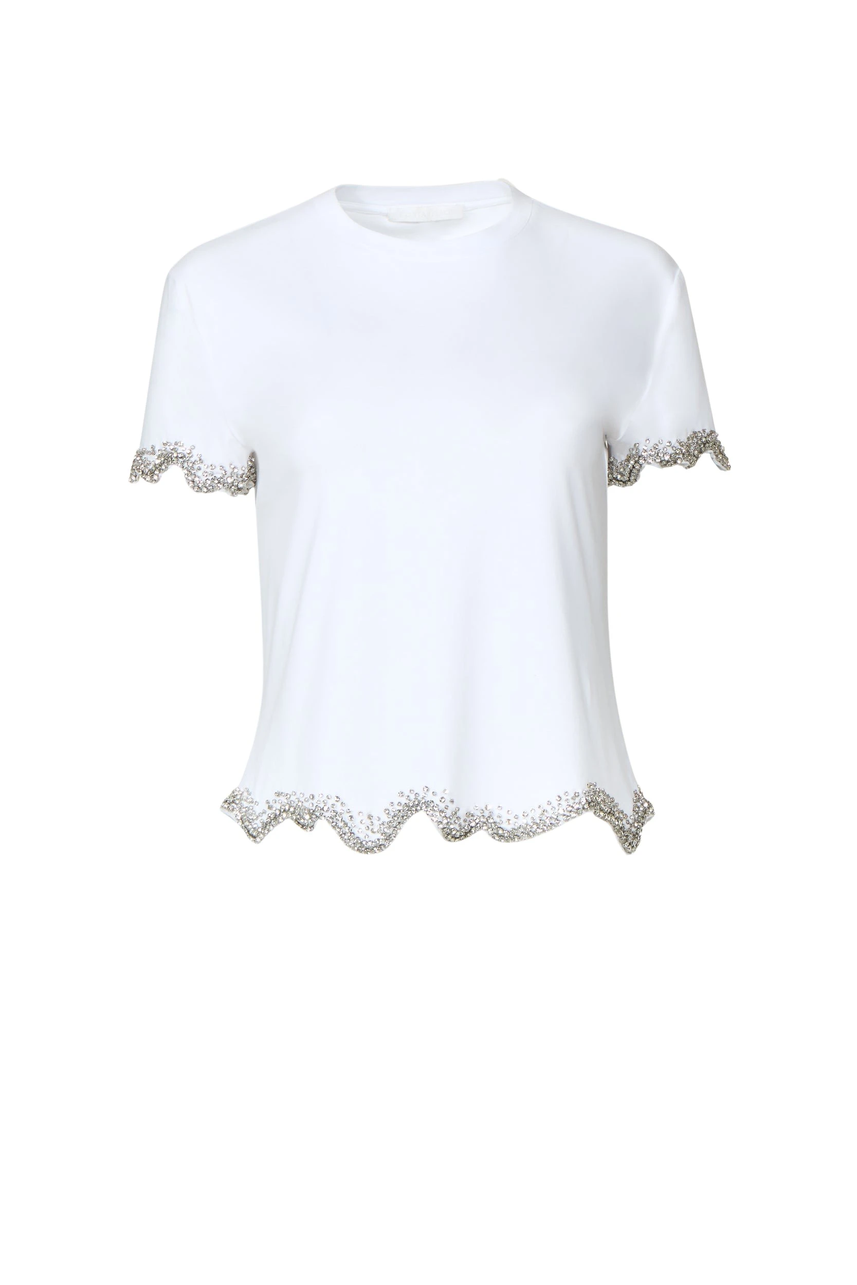 Costarellos Linna Crystal Wave Embellished Cotton Top