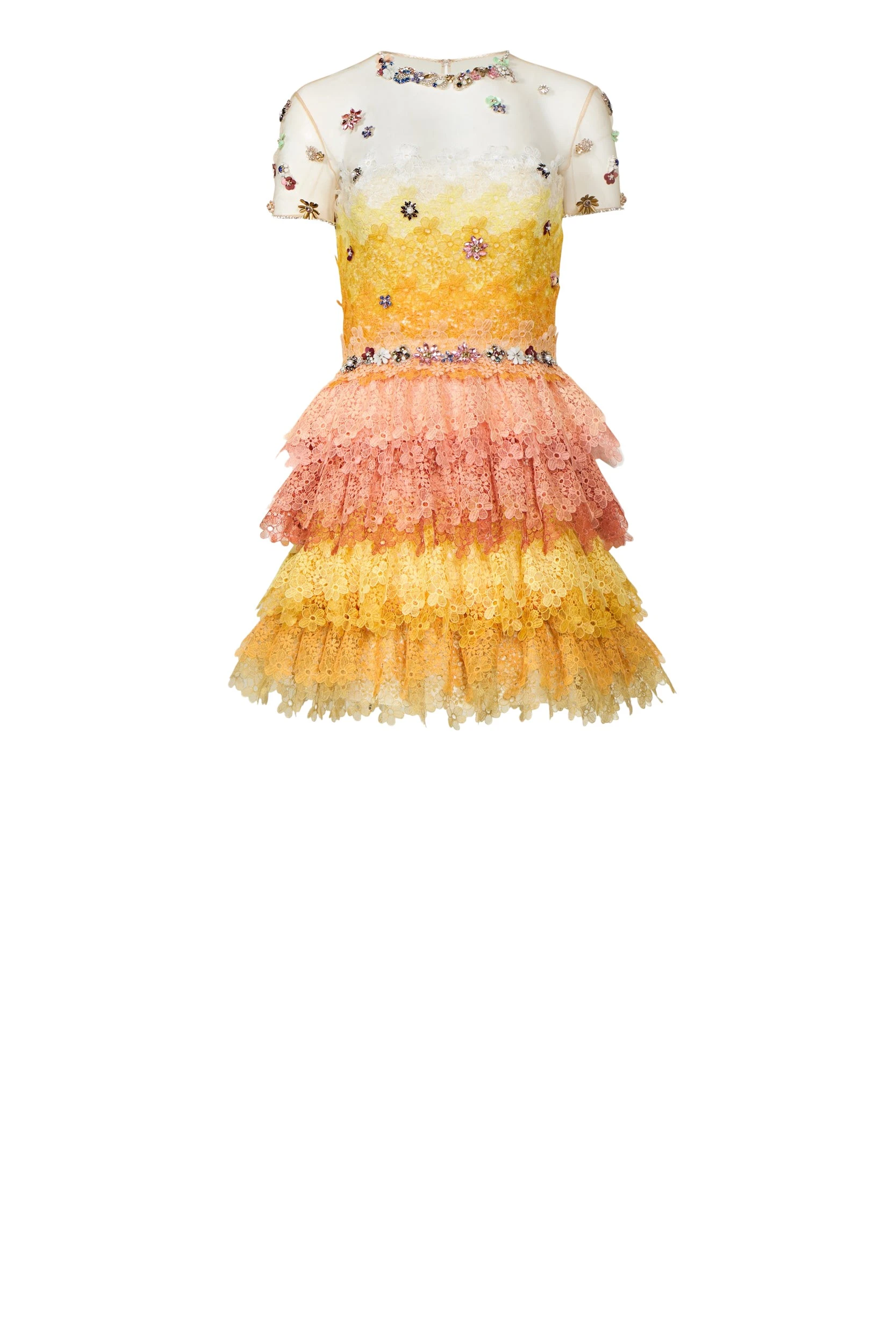 Costarellos Orielle Gossamer Lace Ombré Tiered Mini Dress