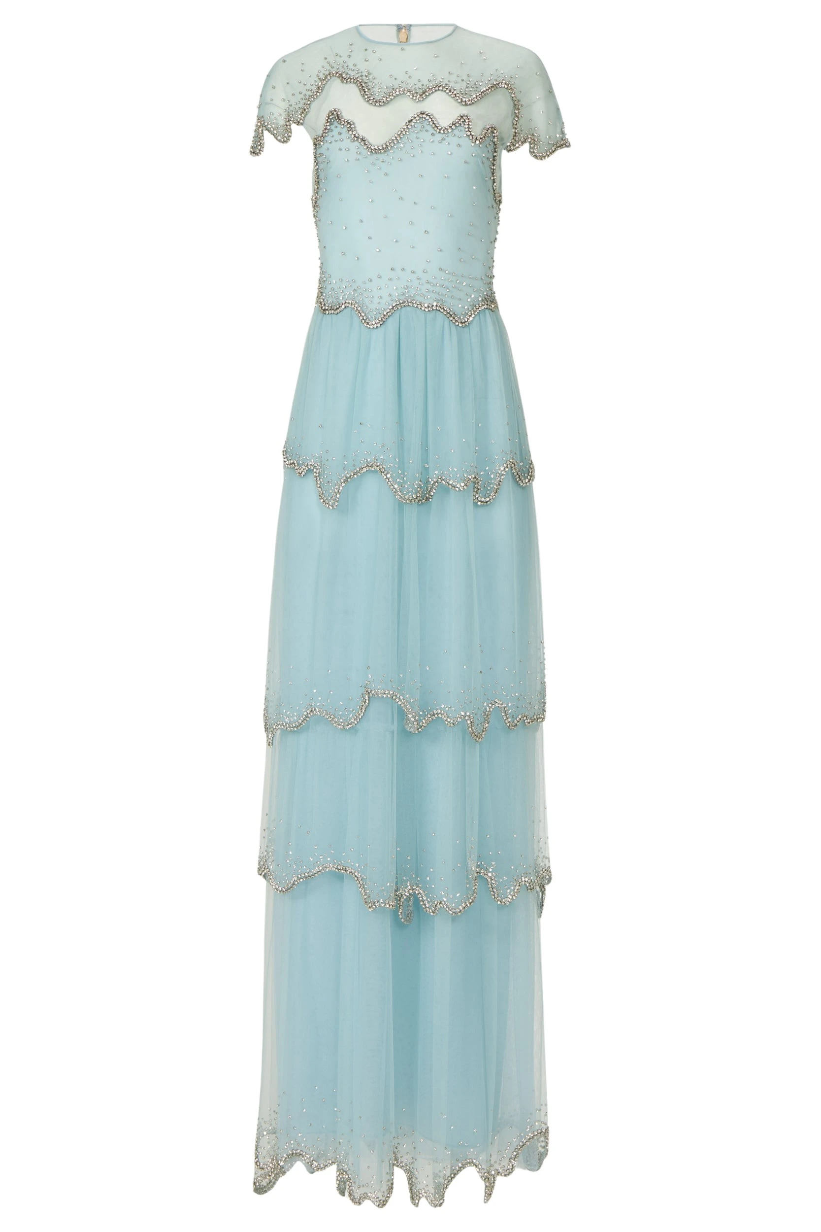 Costarellos Zaria French Tulle Crystal Wave Gown