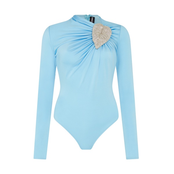 David Koma Crystal Leaf And Ruched Detail Bodysuit