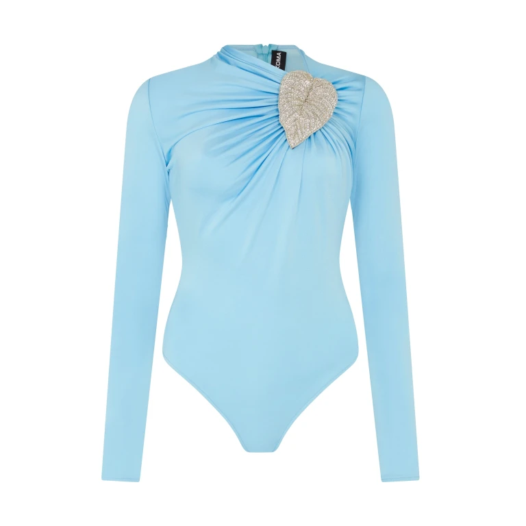 David Koma Crystal Leaf And Ruched Detail Bodysuit