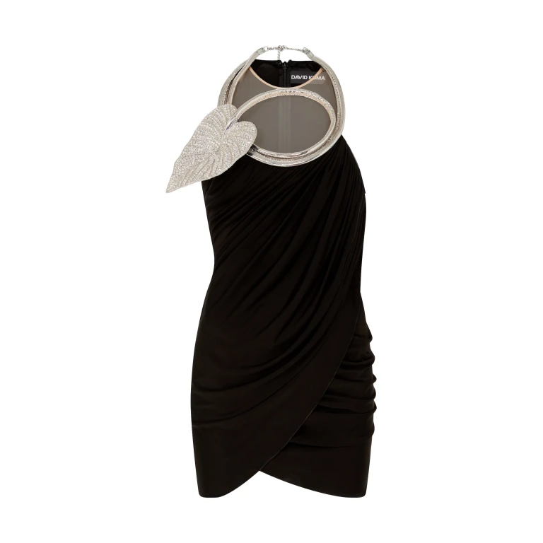 David Koma Crystal Leaf Neckline Mini Dress