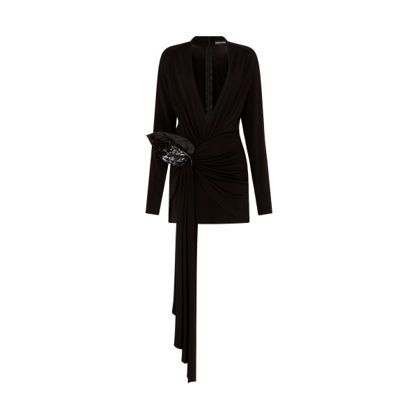 David Koma Draped Hem And Leather Flower Mini Dress