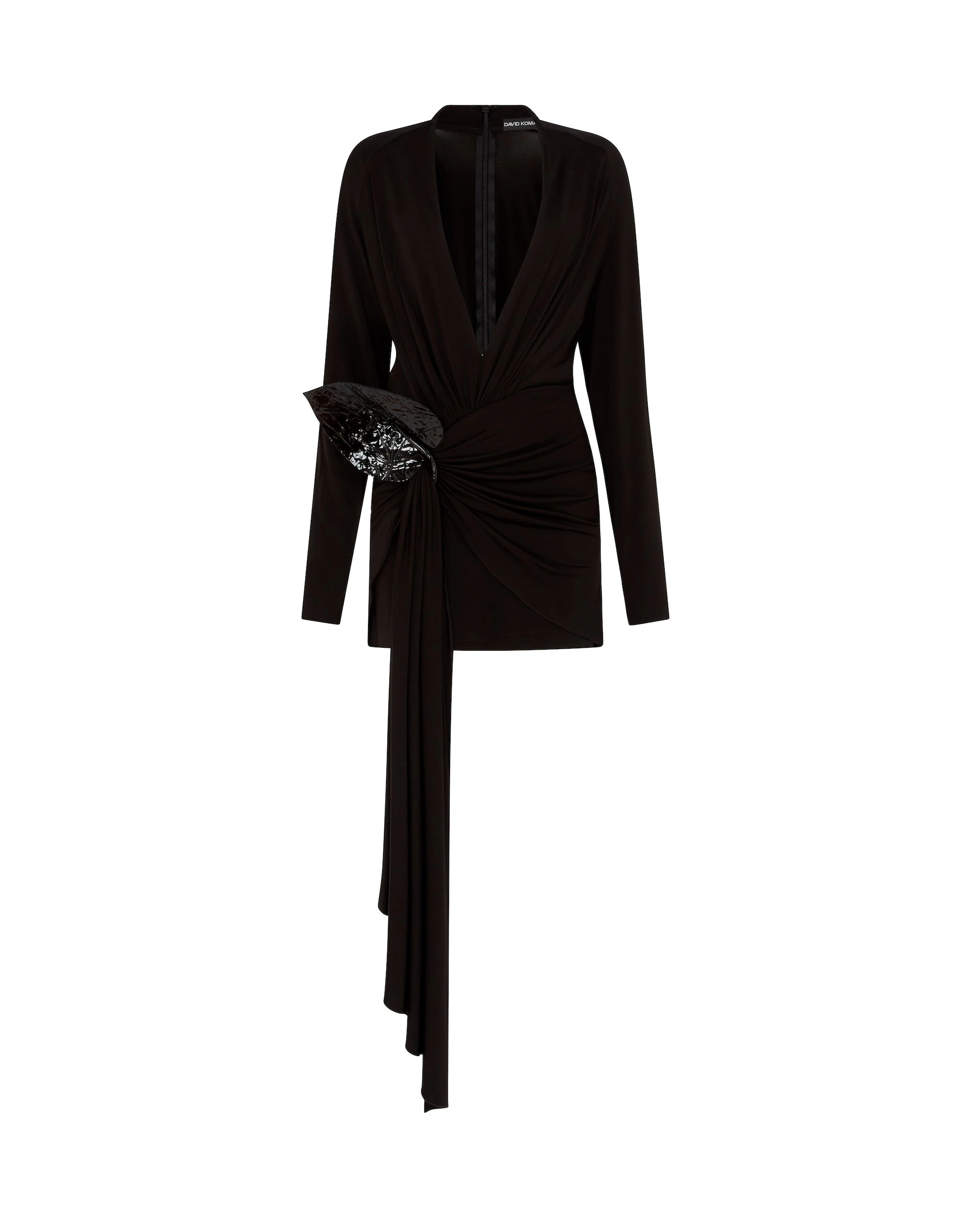 David Koma Draped Hem And Leather Flower Mini Dress David Koma Draped Hem And Leather Flower Mini Dress