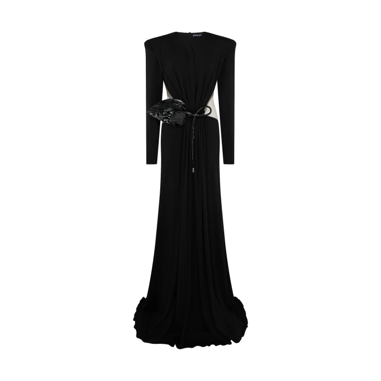 David Koma Leather Leaf And Side Cut-Out Gown