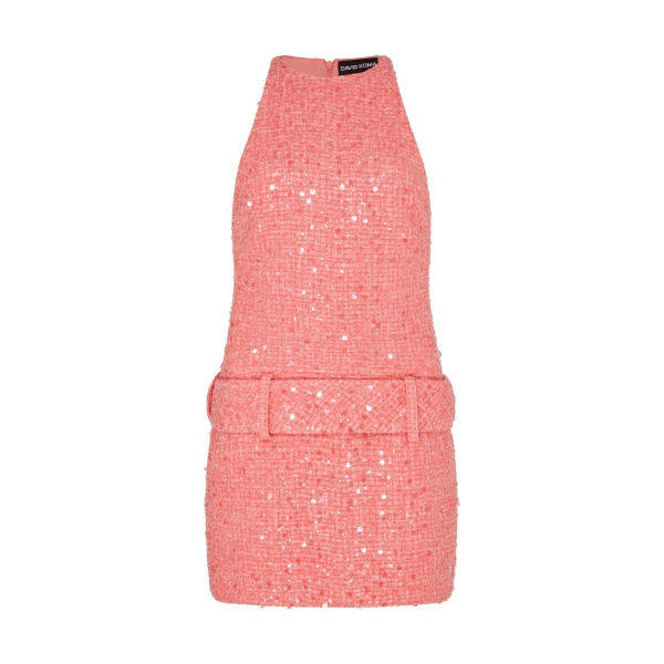 David Koma Sequin Boucle Halterneck Mini Dress