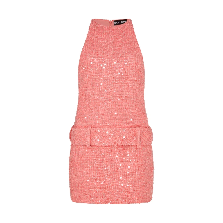 David Koma Sequin Boucle Halterneck Mini Dress