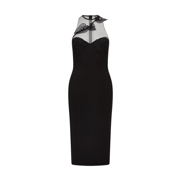 David Koma Thread Leaf Cluster Embroidery Midi Dress