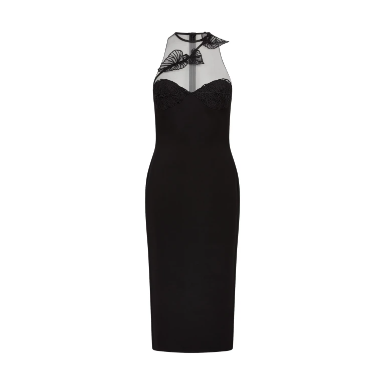 David Koma Thread Leaf Cluster Embroidery Midi Dress
