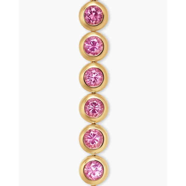 on-model styling shot|David Yurman Bezel Set Tennis Bracelet in 18K Yellow Gold with Pink Tourmalines