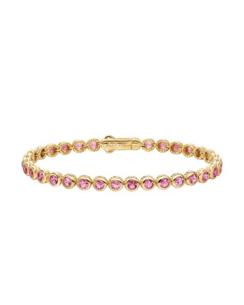 David Yurman Bezel Set Tennis Bracelet in 18K Yellow Gold with Pink Tourmalines