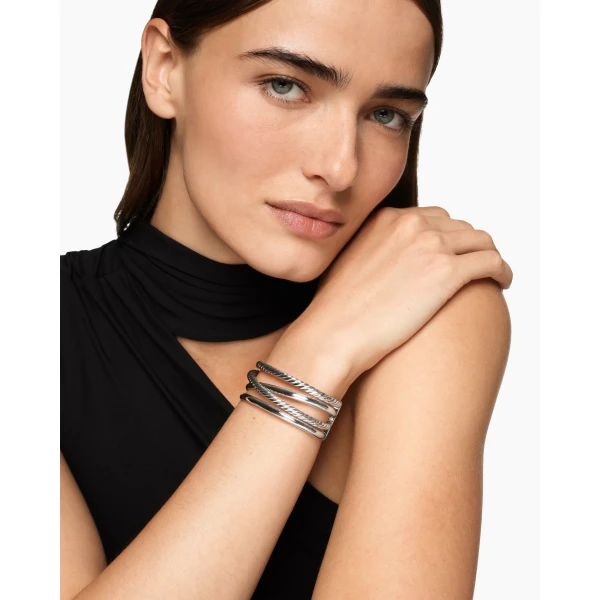 24.4mm in Silver – front view of authentic Cuff Bracelets at Luxury Shoes |David Yurman Bold Crossover Multi Row Cuff Bracelet in Sterling Silver