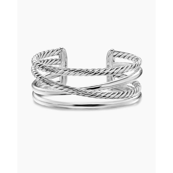 on-model styling shot|David Yurman Bold Crossover Multi Row Cuff Bracelet in Sterling Silver